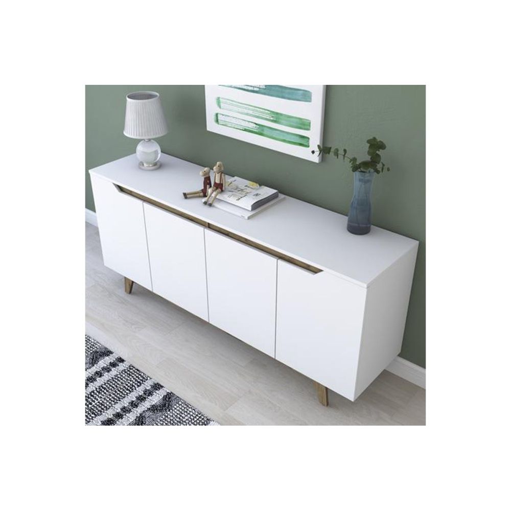 Buffet con 4 Puertas y Patas de Madera Resistente
