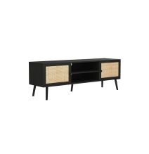 Mueble TV de Ratán en Color Negro-Natural 150x39x49 cm - 2 Puertas - Estilo y Durabilidad.