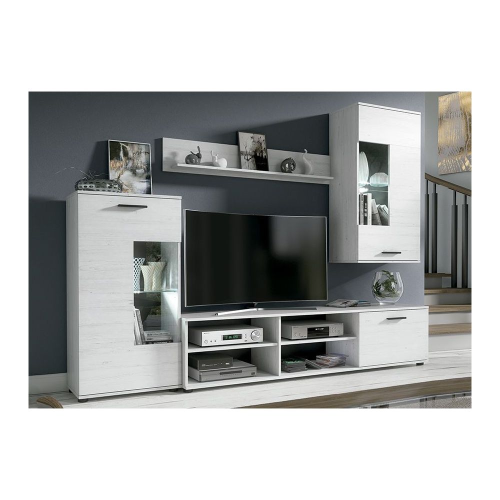 Mueble de Salón Moderno con Leds, Acabado en Andersen, 38 cm (Fon), 229x200 cm