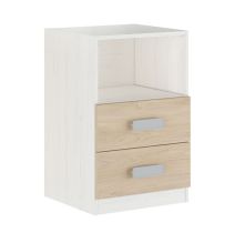 Mesita de noche - Dormitorio o Mesa Auxiliar Salón, Blanco y Natural Veteado, 47.5 x 73 x 39.6 Cm