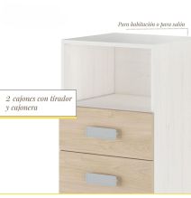 Mesita de noche - Dormitorio o Mesa Auxiliar Salón, Blanco y Natural Veteado, 47.5 x 73 x 39.6 Cm